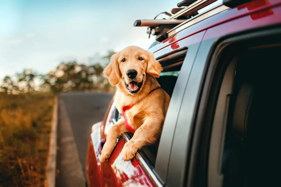 Happy Dog Leaning Out of a Car Window