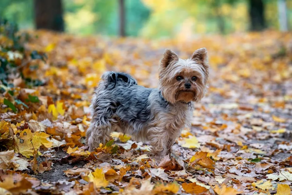 Yorkshire Terrier in Vibrant Autumn Park Setting