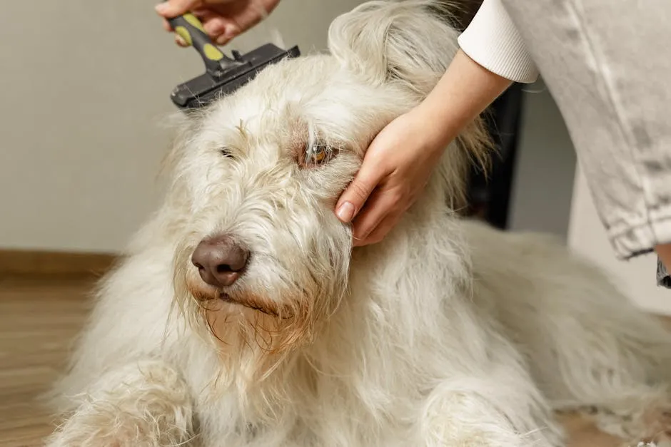 A Person Brushing Her Dog's Fur