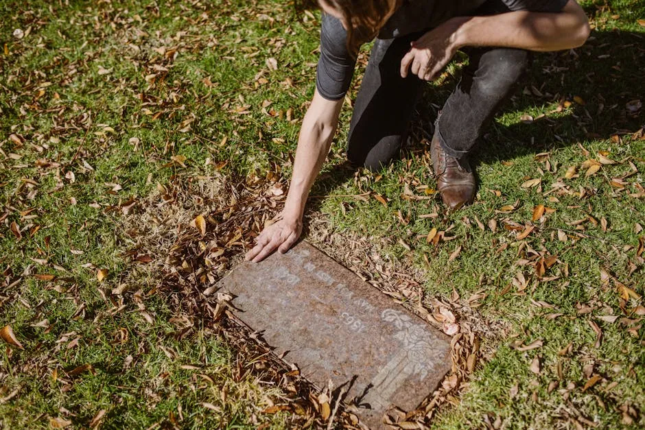 A Man Touching a Tombstone