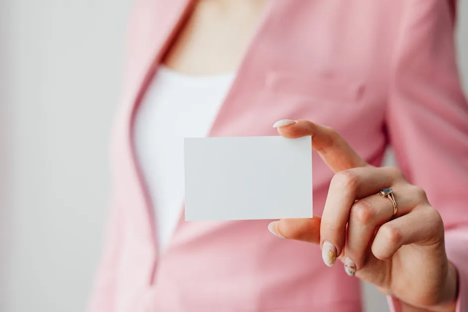 Selective Focus of a Person Holding an Empty Business Card