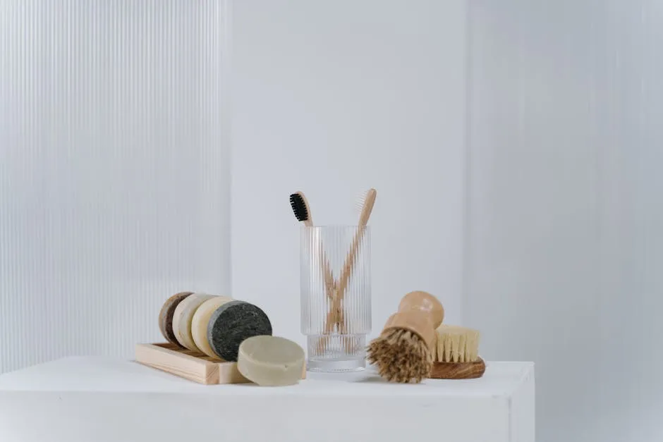 Soap and Brushes on a White Table