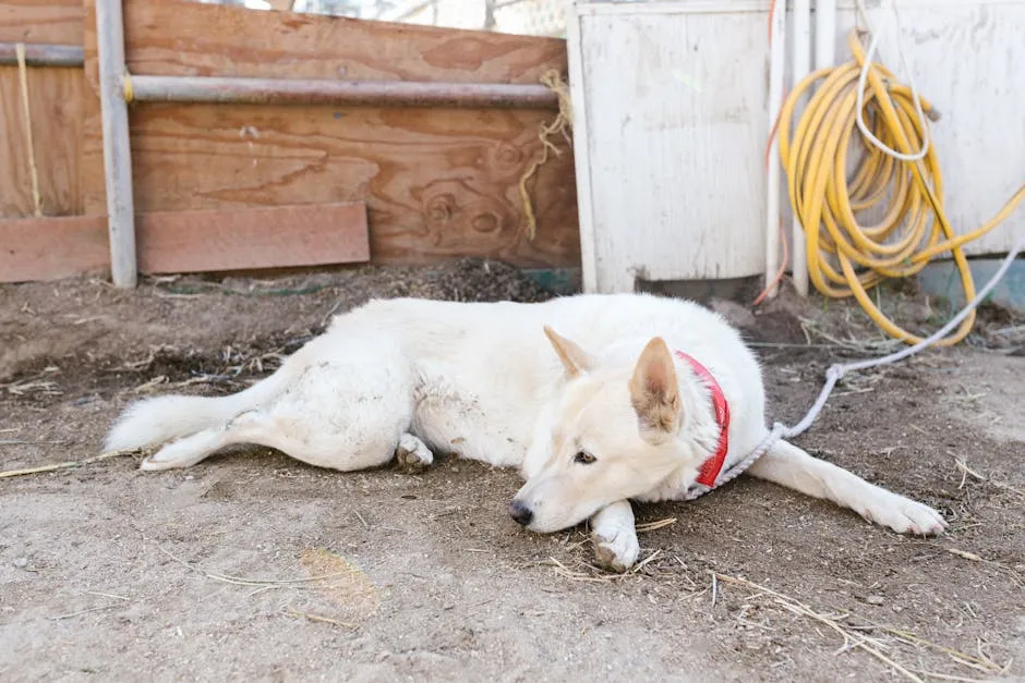 White Dog Lying on Ground