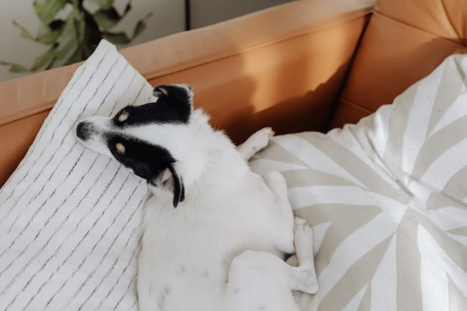 White Dog Lying on Pillows