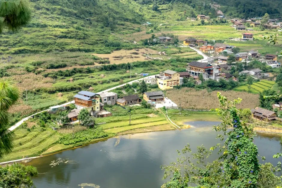 Scenic Village Landscape with Lush Greenery