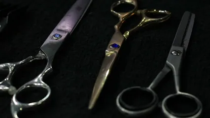 Horizontal video: Close up view of scissors for cutting hair 5483577. Duration: 5 seconds. Resolution: 1920x1080