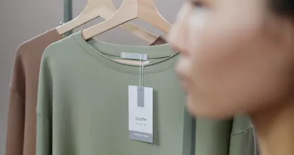 Horizontal video: A salesperson hiding the tags inside the shirt 9594846. Duration: 23 seconds. Resolution: 4096x2160