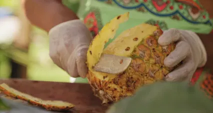 Horizontal video: Peeling a pineapple with knife 2927941. Duration: 18 seconds. Resolution: 4096x2160