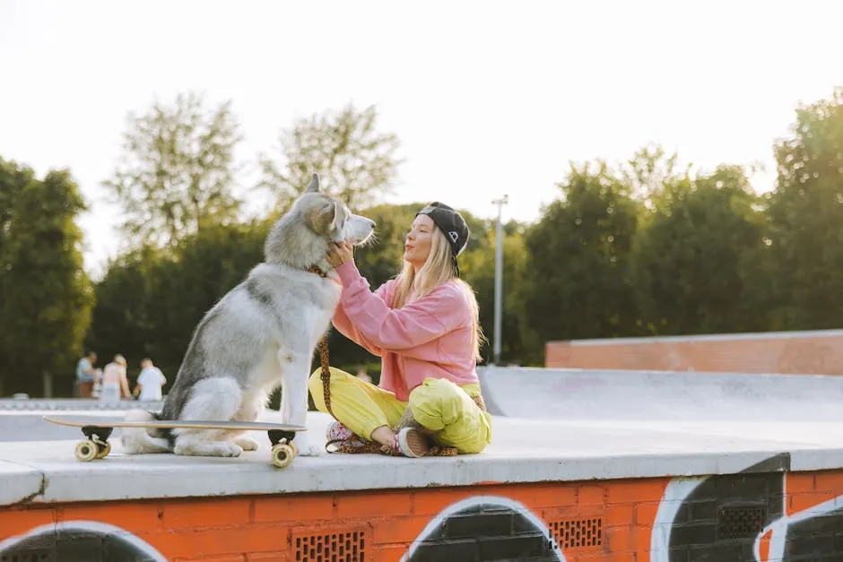 Woman Sitting on the Park Petting a Dog