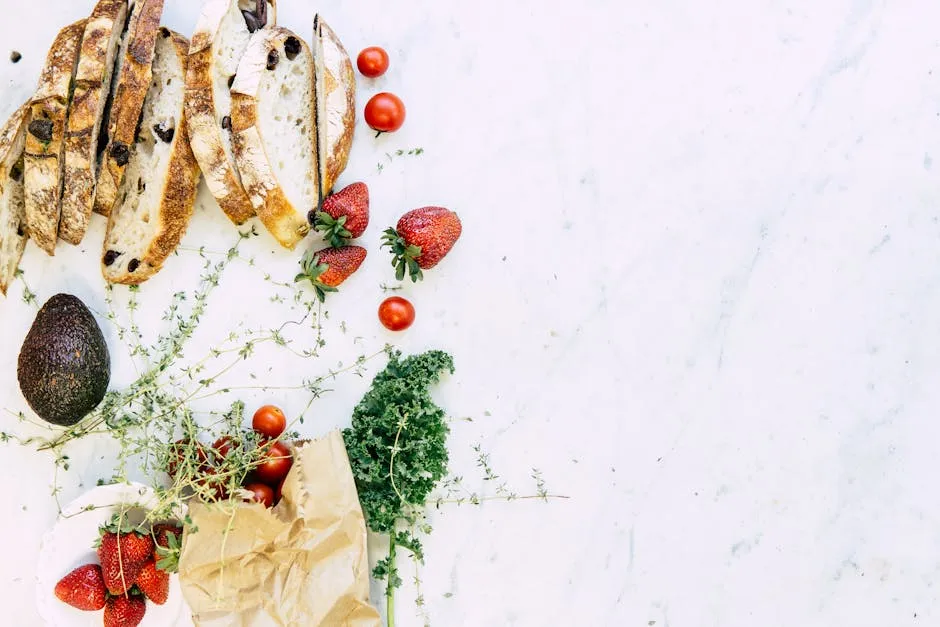 Flatlay Photography Of Strawberries And Sliced Bread