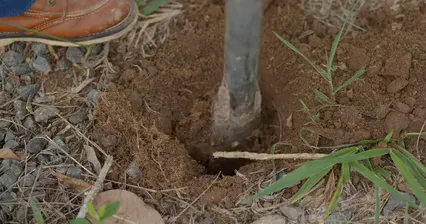 Horizontal video: A person digging a hole in the ground 18689556. Duration: 8 seconds. Resolution: 4096x2160