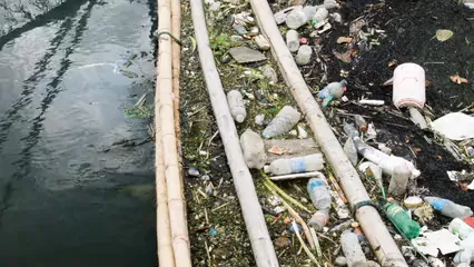 Horizontal video: Wastes on the canal 4855724. Duration: 11 seconds. Resolution: 1920x1080