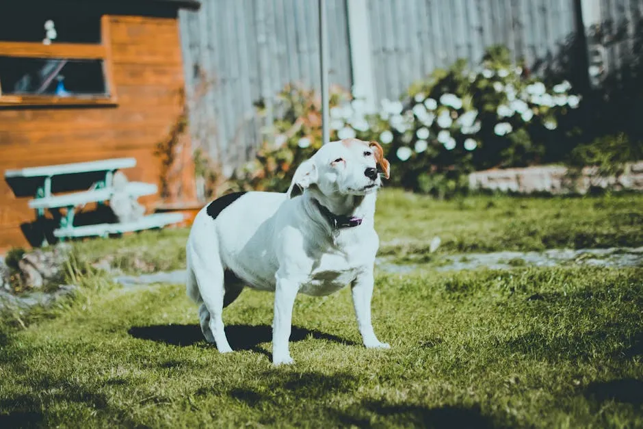 Dog Standing on Lawn Grass