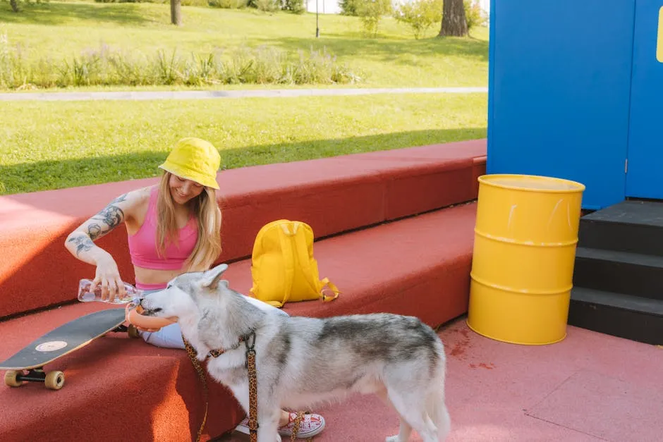 Woman Giving Her Dog a Water