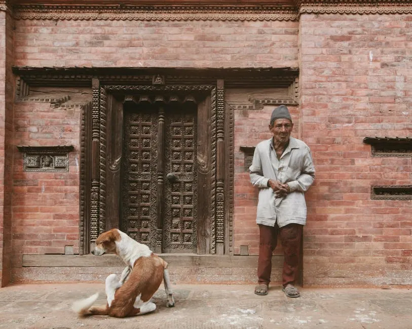 Man and Dog near Vintage Door