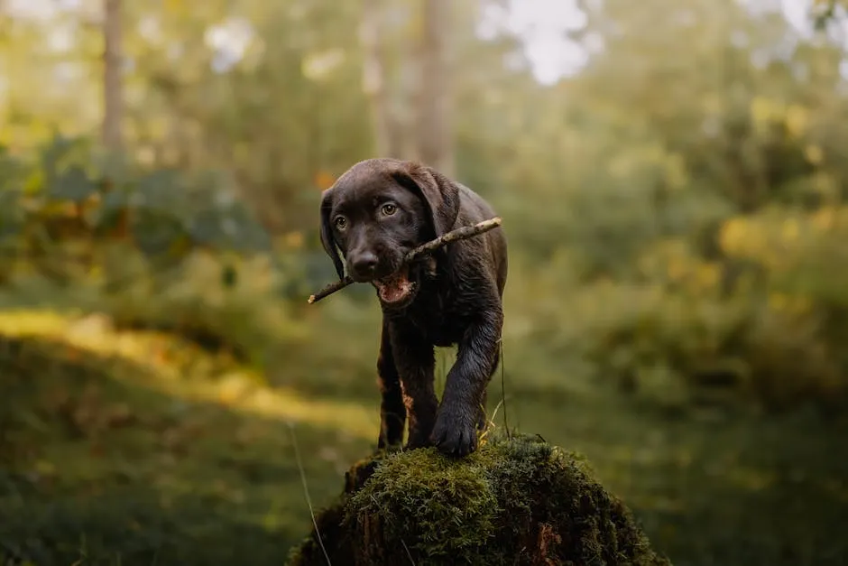 Adorable Labrador Puppy in Lush Forest