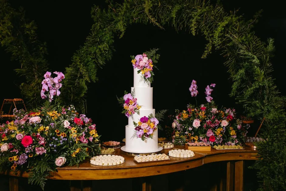 Elegant Wedding Cake with Floral Decorations