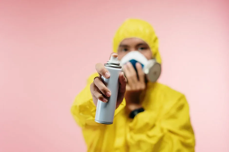 Man in Coveralls Holding Spray Bottle