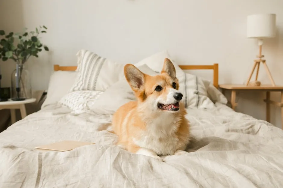 Cute Corgi Dog Lying in Bed