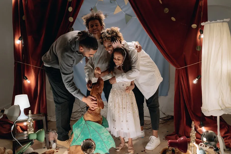 Family petting their Dog