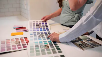 Horizontal video: A couple planning a painting for their interior 8293503. Duration: 19 seconds. Resolution: 1920x1080