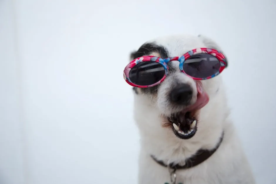 Adorable Jack Russell Terrier sporting pink sunglasses with tongue out, showing playful personality.