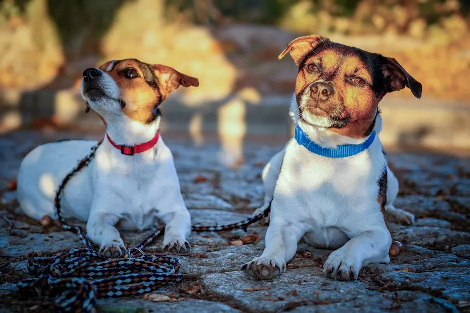 Pair of Jack Russell Terriers Relaxing Outdoors