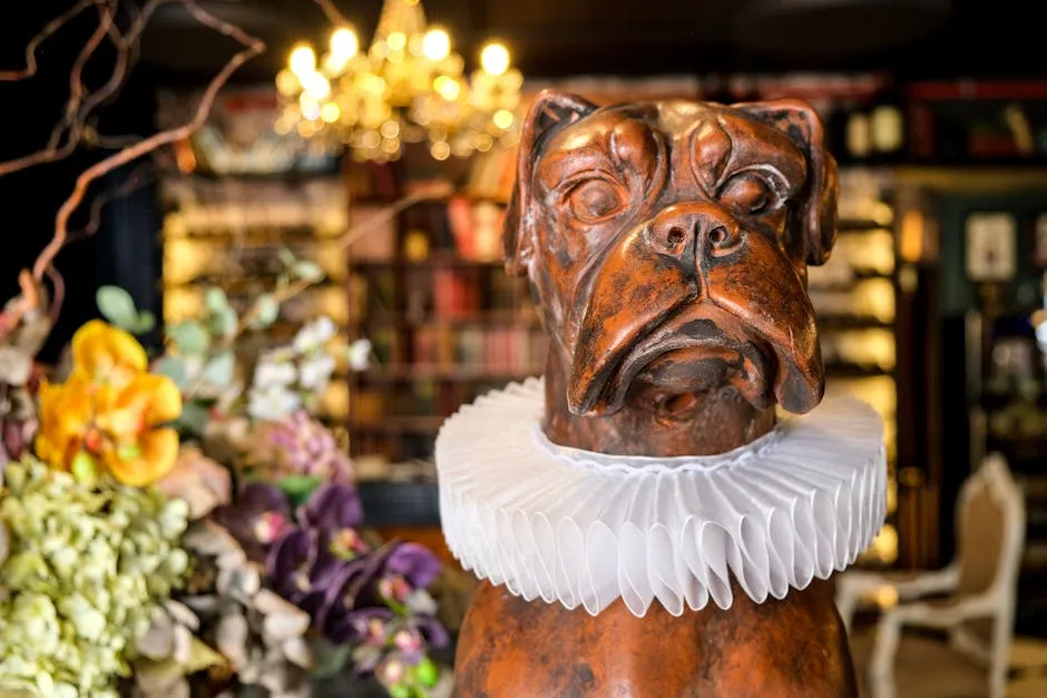 Carved Wooden Dog with White Collar 