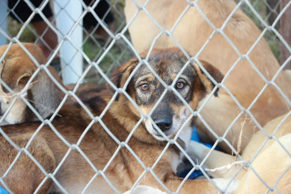 Short-coated Tan Dog Inside Fence