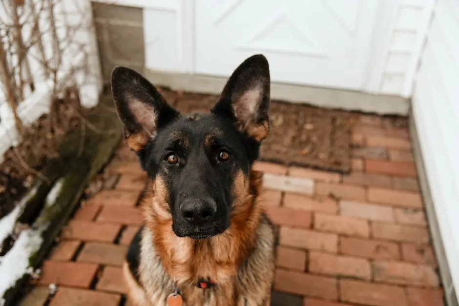 German Shepherd in Front of a House 