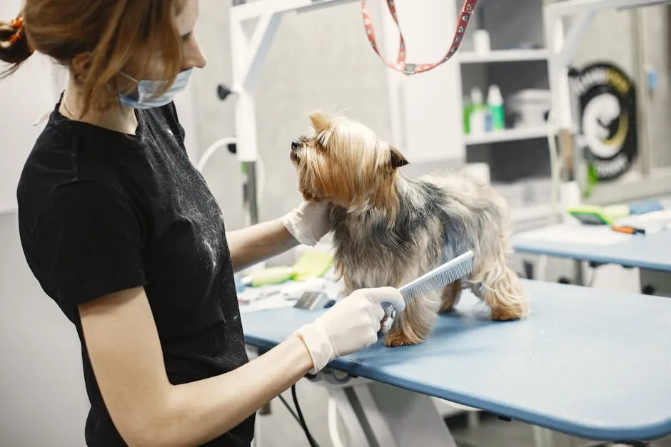Veterinarian Combing a Small Dog