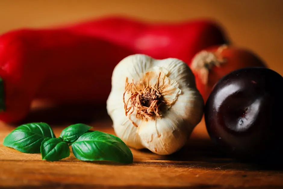 Fresh Ingredients with Basil, Garlic, and Peppers