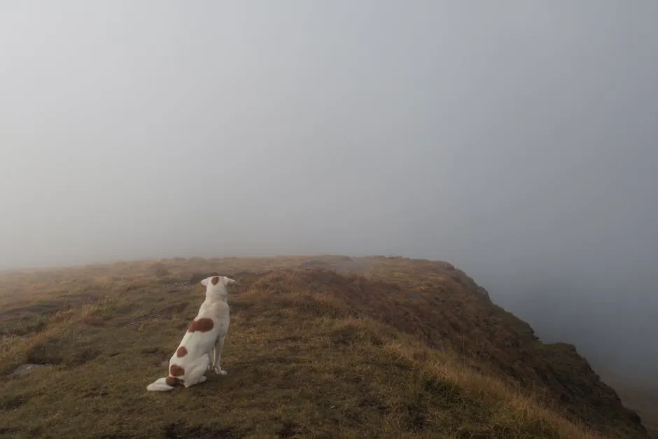 A Dog on a Foggy Hill