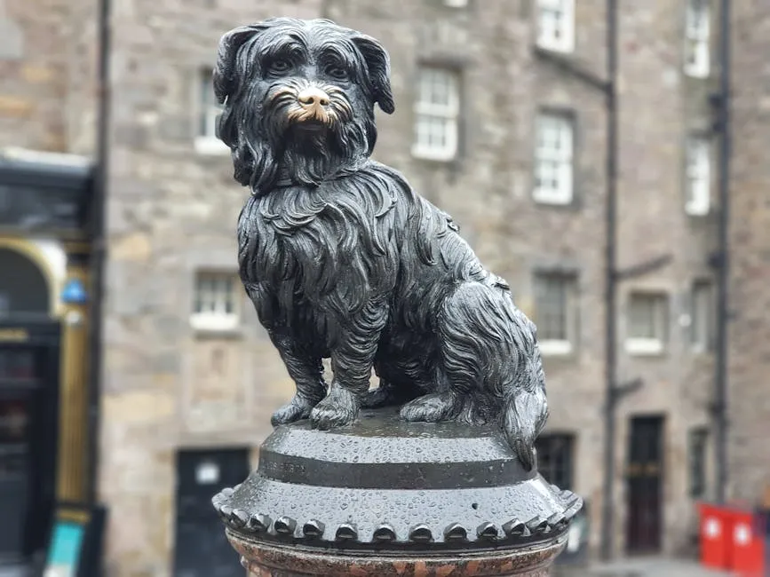 Famous Greyfriars Bobby statue in Edinburgh, Scotland, representing loyalty and devotion.