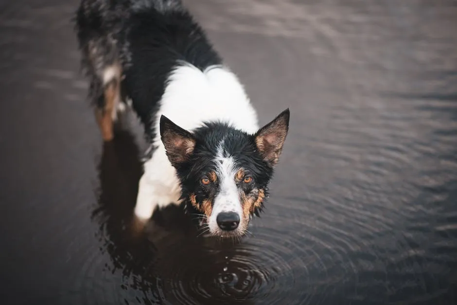 Black and White Border Collie on the Water