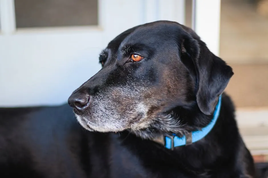 Adult Black Labrador Retriever With Blue Collar on Focus Photo