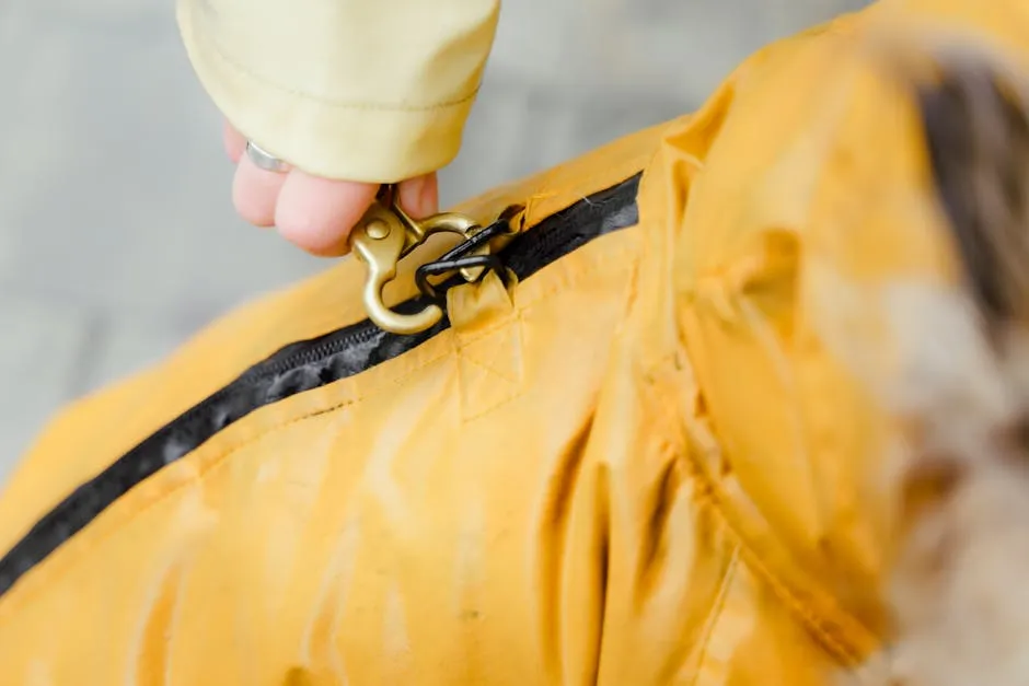 Person Placing Leash on Harness Hole of a Dog Coat