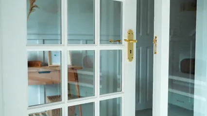 Horizontal video: A door made of glass panels 9583985. Duration: 10 seconds. Resolution: 3840x2160