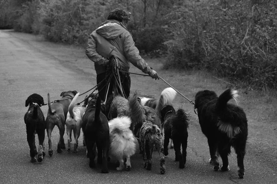 Dogs on a Walk with a Professional Dog Walker