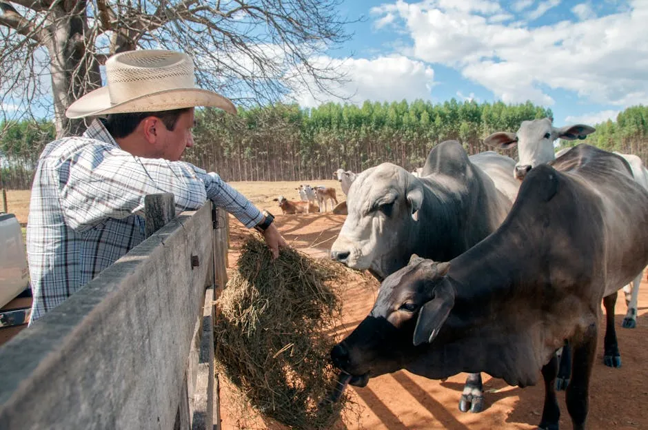 Farmer Feeding Cows