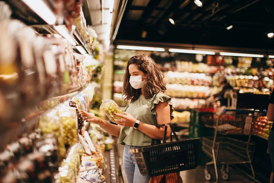 Woman Doing Grocery Shopping in a Supermarket 