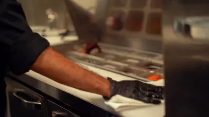 Horizontal video: Chef cleaning kitchen in a food truck 5780549. Duration: 17 seconds. Resolution: 3840x2160