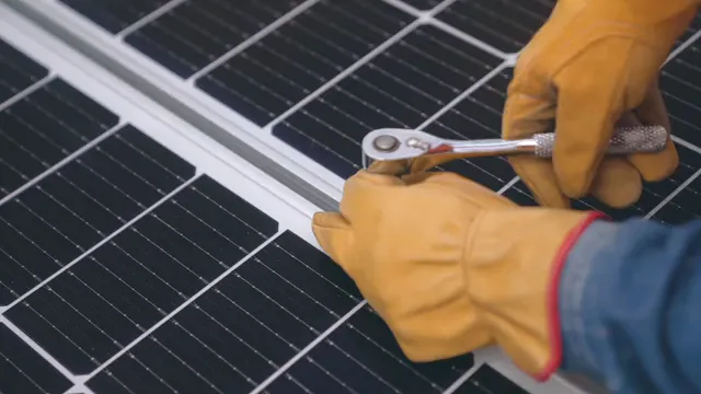 Horizontal video: Man mounting a solar panel with socket wrench 8853517. Duration: 10 seconds. Resolution: 1920x1080