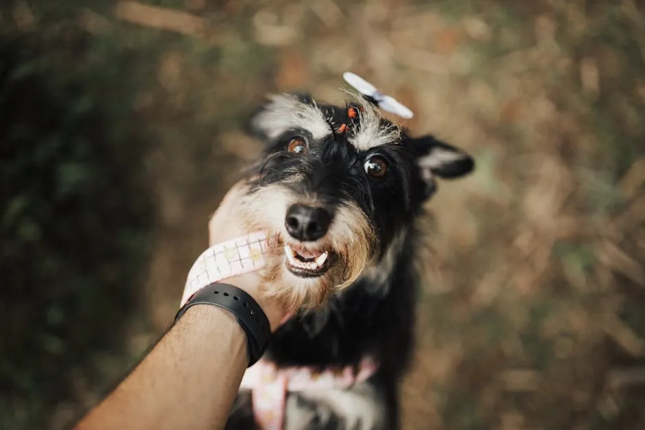 Man Petting a Schnauzer