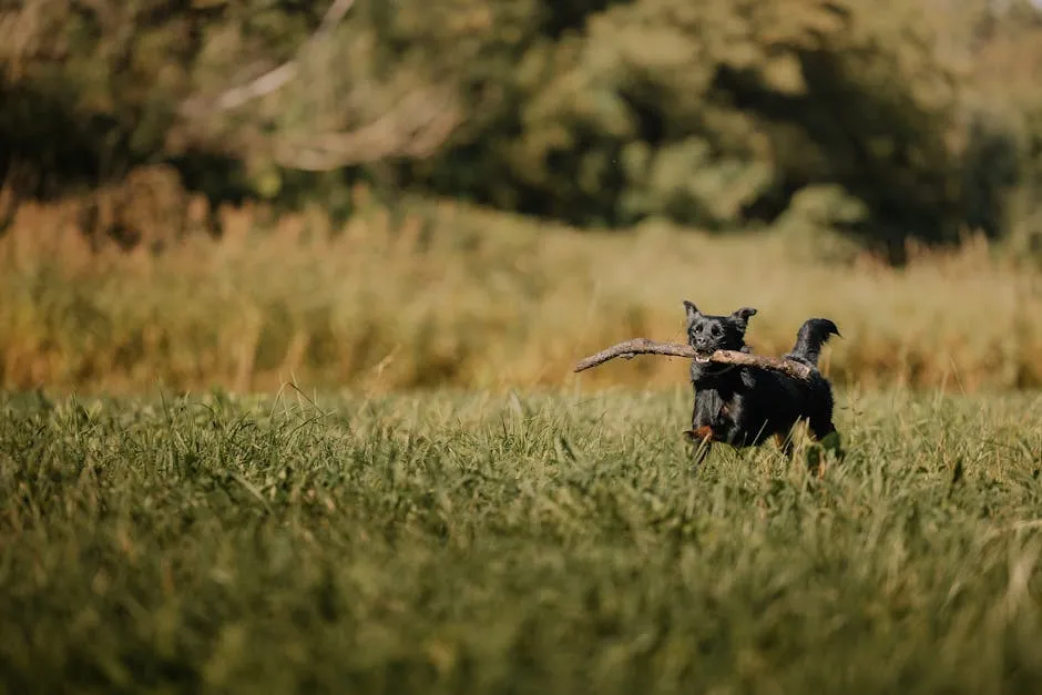 Dog Carrying Stick on Field