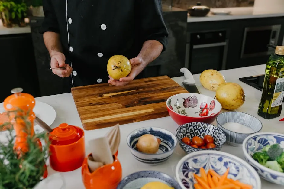 Chef Preparing Ingredients in Modern Kitchen