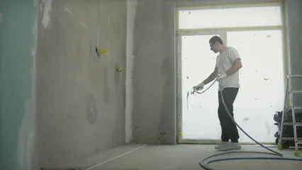 Horizontal video: Man painting a wall 6474085. Duration: 16 seconds. Resolution: 3840x2160