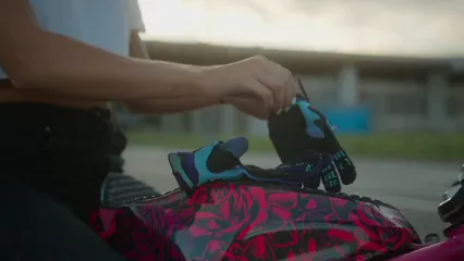Horizontal video: Biker wearing goves 9606664. Duration: 22 seconds. Resolution: 3840x2160